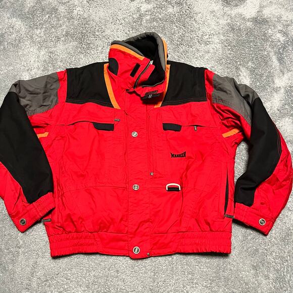 Vintage Marker Ski Jacket Mens Medium Red 90s Colorblock Snow Coat Nylon - Picture 1 of 7